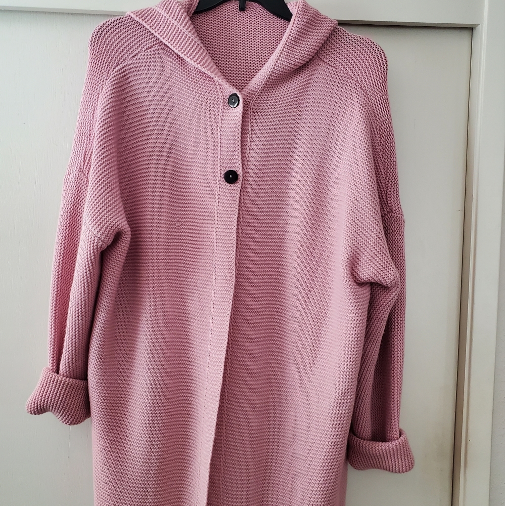 Mauve 2-button Cardigan w/Hood